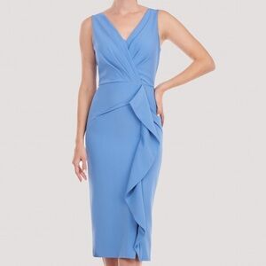 Kay Unger Brynn Ruched Midi Dress Peacock Blue Size 6 NWT Cocktail